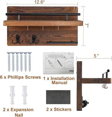 Wände Holz Schlüsselhalter Lagerregal mit 4 Doppelhaken Rustikale Bauernhaus Eingang Dekor