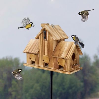 Holzhaus mit 3 Löchern aus Holz, handgefertigt aus Holz für den Garten