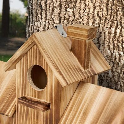 Holzhaus mit 3 Löchern aus Holz, handgefertigt aus Holz für den Garten