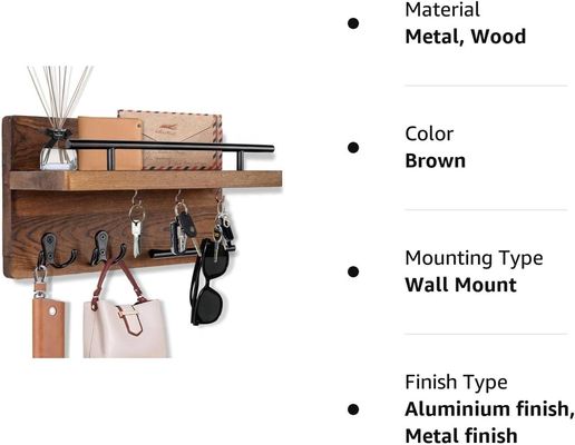 Wände Holz Schlüsselhalter Lagerregal mit 4 Doppelhaken Rustikale Bauernhaus Eingang Dekor