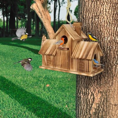 Holzhaus mit 3 Löchern aus Holz, handgefertigt aus Holz für den Garten