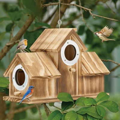 Logo angepasst Logo akzeptabel Holz Natur Vogelhaus für Garten Hinterhof Hof