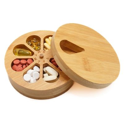 202405 Holz tägliche wöchentliche Reise Pille Organisator und Pille Halter Vitamin Medizin Case Box