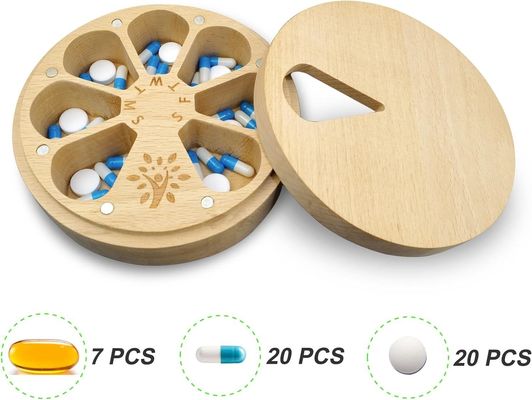 Anpassbarer 7-Tage-Pillenhalter Holz wöchentlicher Pillen-Organisator für Medizin und Vitamine