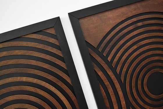 Supermarkt-Must-Have-Set aus 3 großen texturisierten geometrischen Holzwandkunsttafeln