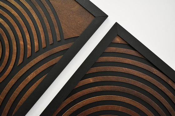 Supermarkt-Must-Have-Set aus 3 großen texturisierten geometrischen Holzwandkunsttafeln