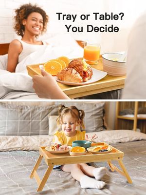 Frühstückservice Bambus-Bettbecher Tisch Modernes Design 16,92 x 12,6 Zoll mit Klappbeinen