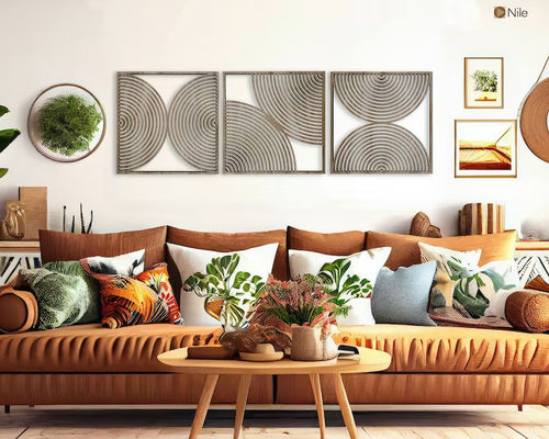 Set aus 3 Boho-Hausgeschenken Großes Holz Wandkunstwerk mit Midcentury Modern Style und Custom Logo