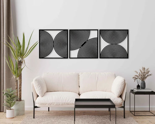 Set aus 3 Boho-Hausgeschenken Großes Holz Wandkunstwerk mit Midcentury Modern Style und Custom Logo