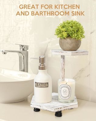 2-Ebenen-Hexagonale Holz-Display-Riser Weißes Bauernhaus-Tray für Küche und Bad