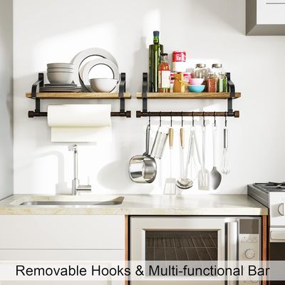 Rustikales Holz 8 Abnehmbare Haken Wand Schwimmbettregale Küche Gewürzregal mit Handtuchstäbe