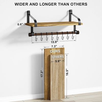 Rustikales Holz 8 Abnehmbare Haken Wand Schwimmbettregale Küche Gewürzregal mit Handtuchstäbe