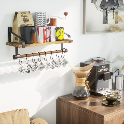 Rustikales Holz 8 Abnehmbare Haken Wand Schwimmbettregale Küche Gewürzregal mit Handtuchstäbe