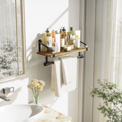 Rustikales Holz 8 Abnehmbare Haken Wand Schwimmbettregale Küche Gewürzregal mit Handtuchstäbe