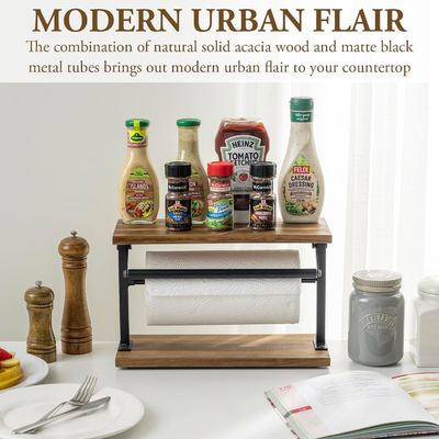 Verbessern Sie Ihre Küche mit diesem Papiertücherhalter aus massivem Akazienholz und dem oberen Bildschirmregal