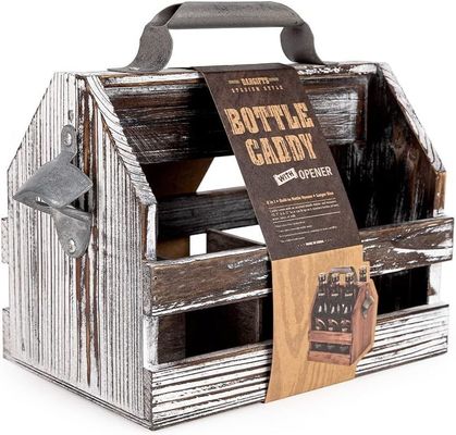 Holz-Flaschen-Caddy mit 6-Flaschen-Abtrennungs- und Flaschenöffner