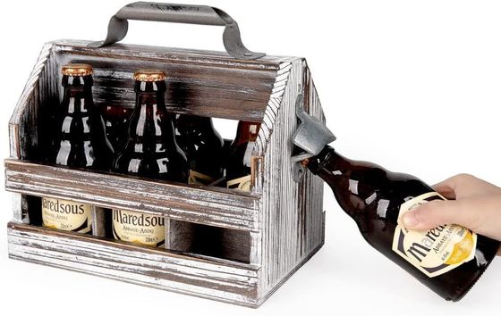 Holz-Flaschen-Caddy mit 6-Flaschen-Abtrennungs- und Flaschenöffner