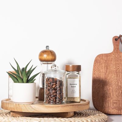 Siebenschirmdruck Holz rundes Dekorationsfach 10" Holzorganisator für Badezimmerzähler