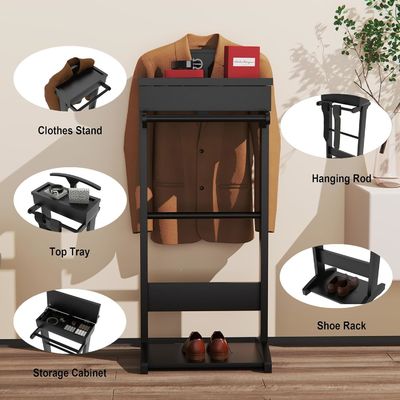 Custom Logo Holz Kleidung Rack mit Regalen und Valet Stand