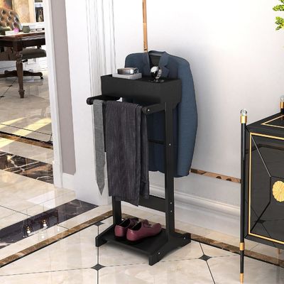 Custom Logo Holz Kleidung Rack mit Regalen und Valet Stand