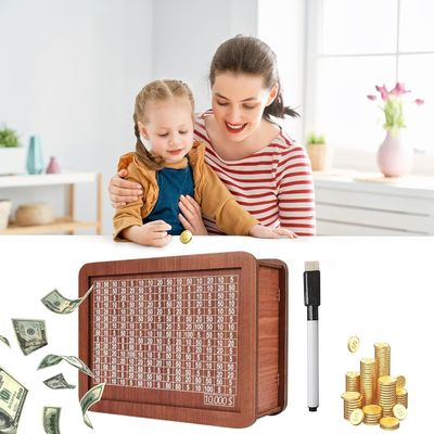 Umweltschutz-Kassensparkasse TIMBER Holzsparkasse mit Geldziel und Zahlen