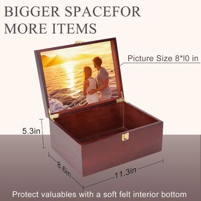 Große Holz-Erinnerungskiste mit Scharnierdeckel und Fotoraum Elegante Hochzeitserinnerungen