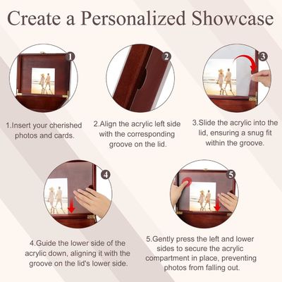 Große Holz-Erinnerungskiste mit Scharnierdeckel und Fotoraum Elegante Hochzeitserinnerungen