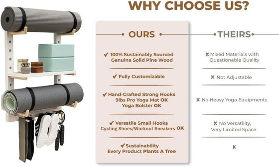 Bequemer Holz-Yoga-Matten-Organisator für vollständig anpassbare Heim-Gymnastik-Wandmontage
