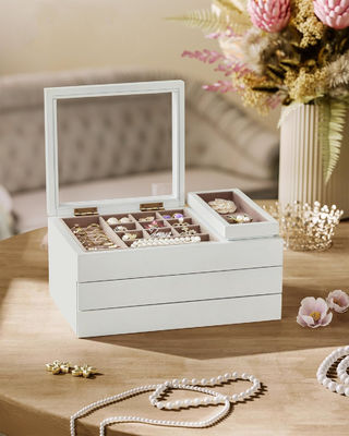 Durchsichtige Deckel 3-Schicht Holzschmuckschachtel in Rechteckform für individuelle Lagerung