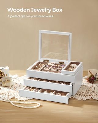Durchsichtige Deckel 3-Schicht Holzschmuckschachtel in Rechteckform für individuelle Lagerung