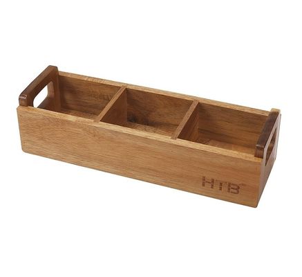 Acacia-Tee-Tasche-Box mit 3 Griffe Mini-Schreibtisch-Speicherbehälter