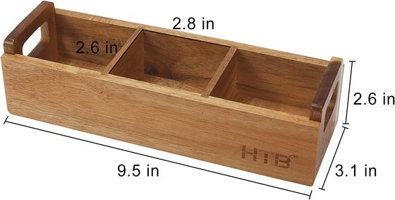 Acacia-Tee-Tasche-Box mit 3 Griffe Mini-Schreibtisch-Speicherbehälter