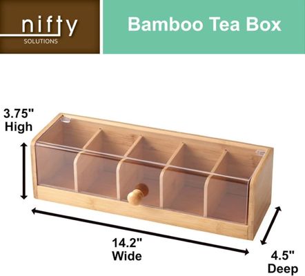 100 Teepaket Kapazität Holzteebox Naturholz Bambus 5 Abteilungsorganisator