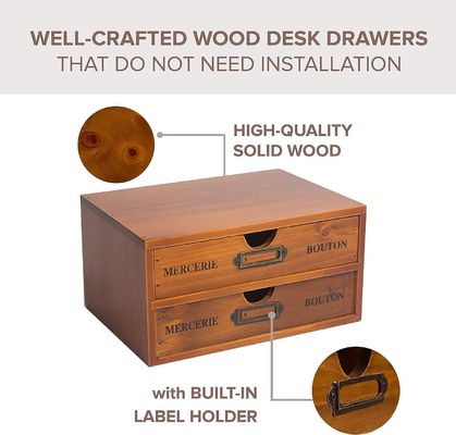 Organisieren Sie Ihre Bürobedarfsgegenstände stilvoll mit einer rustikalen Holzbox und 4 Schubladen