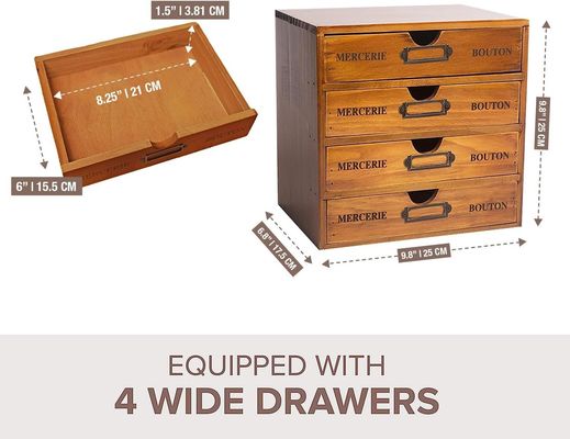 Organisieren Sie Ihre Bürobedarfsgegenstände stilvoll mit einer rustikalen Holzbox und 4 Schubladen