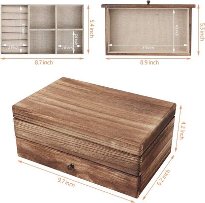 Custom Oem Logo Rustikale Holzschmuckbox mit Spiegelringschacht Großformat Handwerk Geschenk