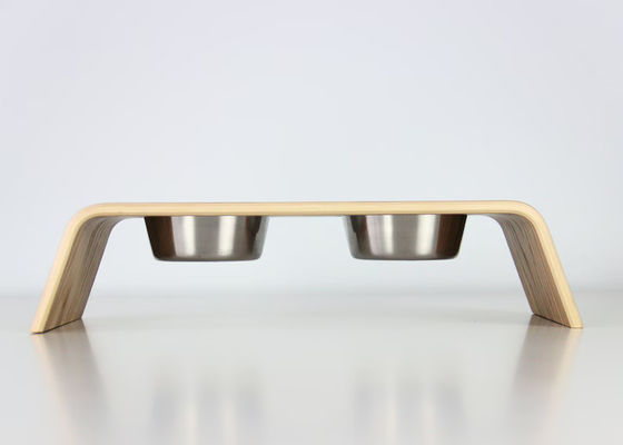 202407 Haustiergeschenk Personalisierte Holz-Erhöhung Lebensmittelstand mit zwei Edelstahlschalen