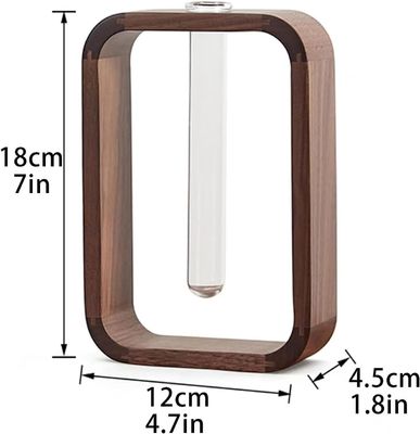 Gartenpflanzen Dekor Durchsichtig Glas Vase Pflanzenhalter Kleine Größe Walnuss Rechteck Holzrahmen Blumenstand Tisch