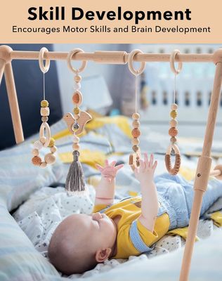 2407Rahmen-Aktivität Gym Hanging Bar Babyspielzeug Holz Baby Gym mit 4 Spielzeugen in Ihrer Farbe