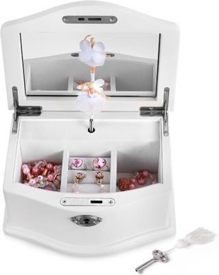Mittlere weiße Ballerina Schmuckschachtel aus Holz mit Spiegel für eine personalisierte Organisation
