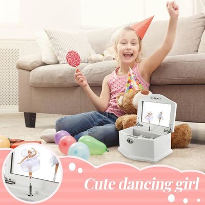 Mittlere weiße Ballerina Schmuckschachtel aus Holz mit Spiegel für eine personalisierte Organisation