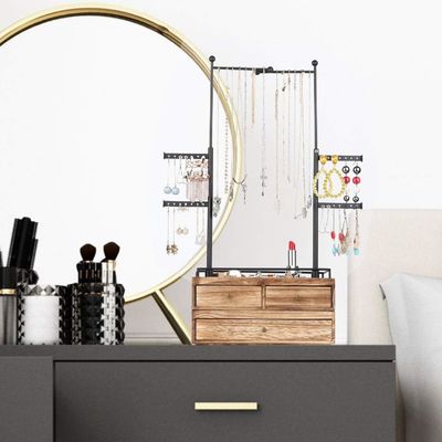 Einfache Holzkiste Custom 6 Stufe Schmuck Baumstand mit 2 Schichten Schmuck Schubladen Lagerung