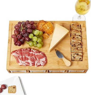 Rechteckige Bambus-Schnittplatte mit 4 Behältern