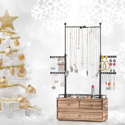 Einfache Holzkiste Custom 6 Stufe Schmuck Baumstand mit 2 Schichten Schmuck Schubladen Lagerung