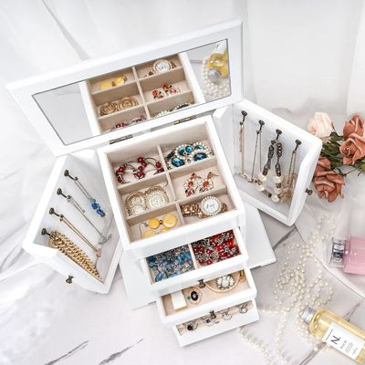 Custom Logo Rustikales Witziges Schmuckstück Verpackung 4 Schichten Holzschmuckkisten