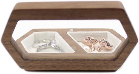 Handgefertigte Paarringe Box mit weißem Samt transparenten Deckel und verbrannten Druck