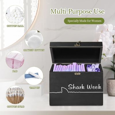 Shark Week Tamponspeicher mit Tablettdeckel Holz geschnitzter weiblicher Produktorganisator