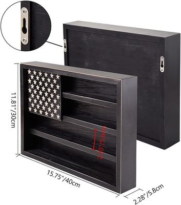 Regierung Militärische Herausforderung Münzregal mit Holz amerikanische Flagge Wanddekoration
