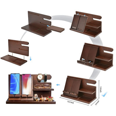 Personalisiertes Logo Holz Telefonstand Organisator für Männer Brieftasche Uhr Docking Station
