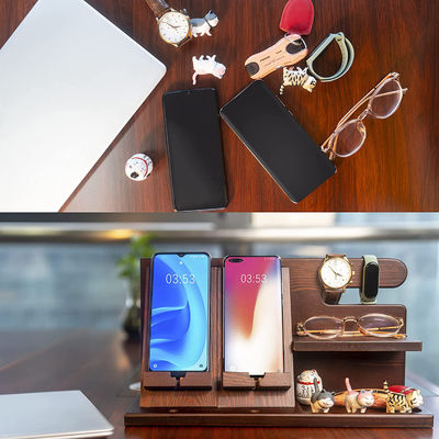 Personalisiertes Logo Holz Telefonstand Organisator für Männer Brieftasche Uhr Docking Station